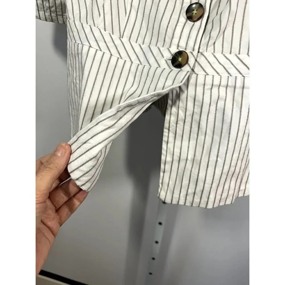 MAEVE ANTHROPOLOGIE Women's Cotton Striped Button Down Peplum Top White Size 10